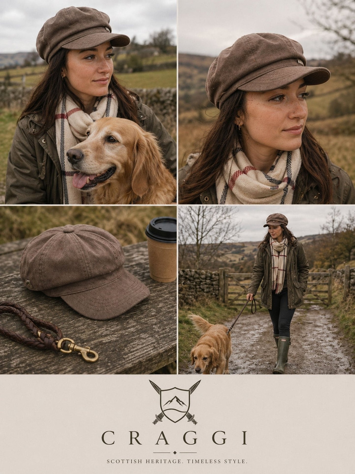 Craggi Ladies Baker Boy Brown Waxed Cotton Showerproof Hat, Womens Shelby Cap CRAGGI Hats