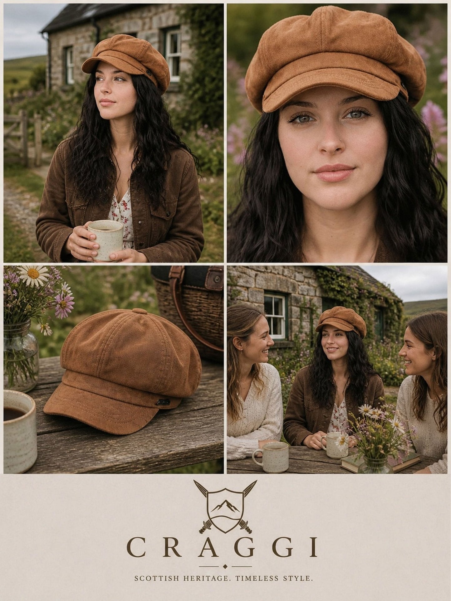 Craggi Baker Boy Hat Ladies Faux Suede Newsboy Cap Camel CRAGGI Hats