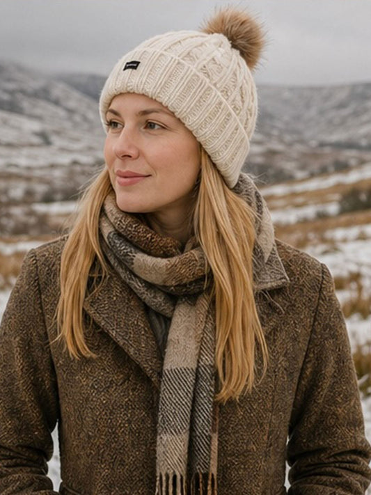 Craggi Ladies Bobble Hat Cream Knitted Pom Beanie Womens Ski Hat CRAGGI Hats