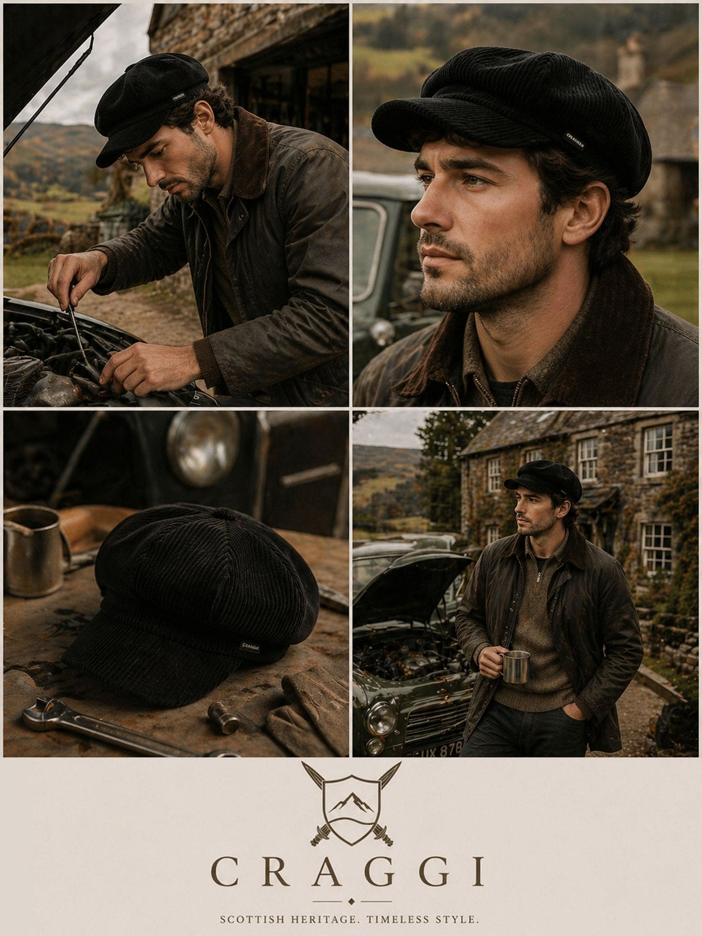 Craggi Mens Peaky Blinders style Baker boy Black Cord Hat. Mans Shelby Cap CRAGGI Hats
