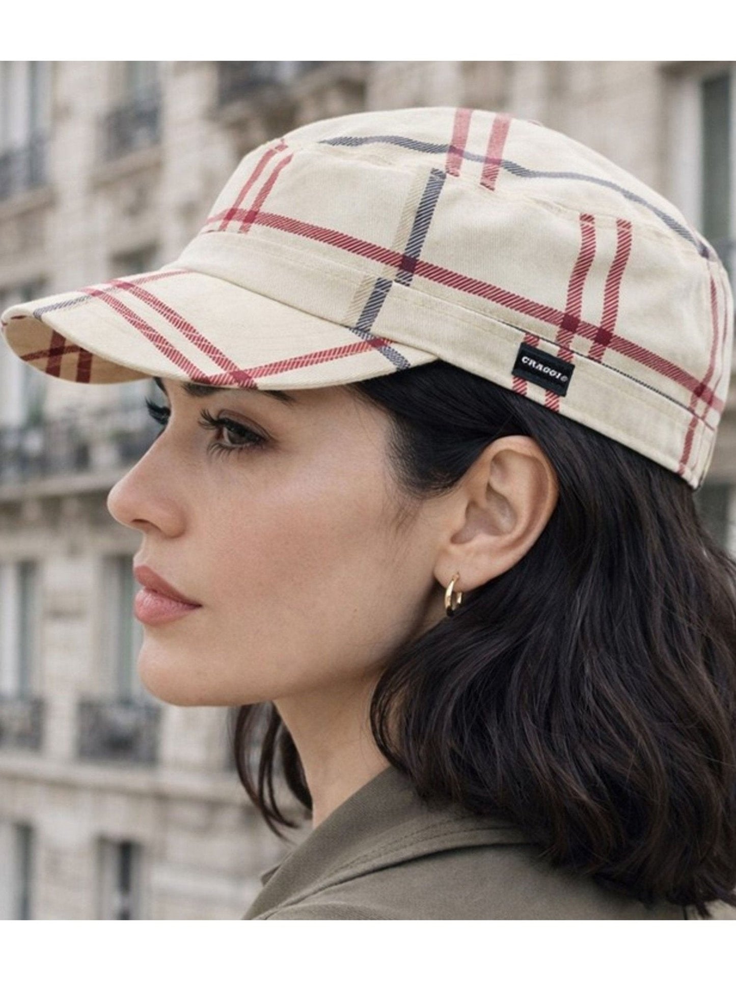 Craggi Womens Newsboy Sports Cap Holiday Stone Blue Red Check Adjustable Ladies Hat CRAGGI Hats