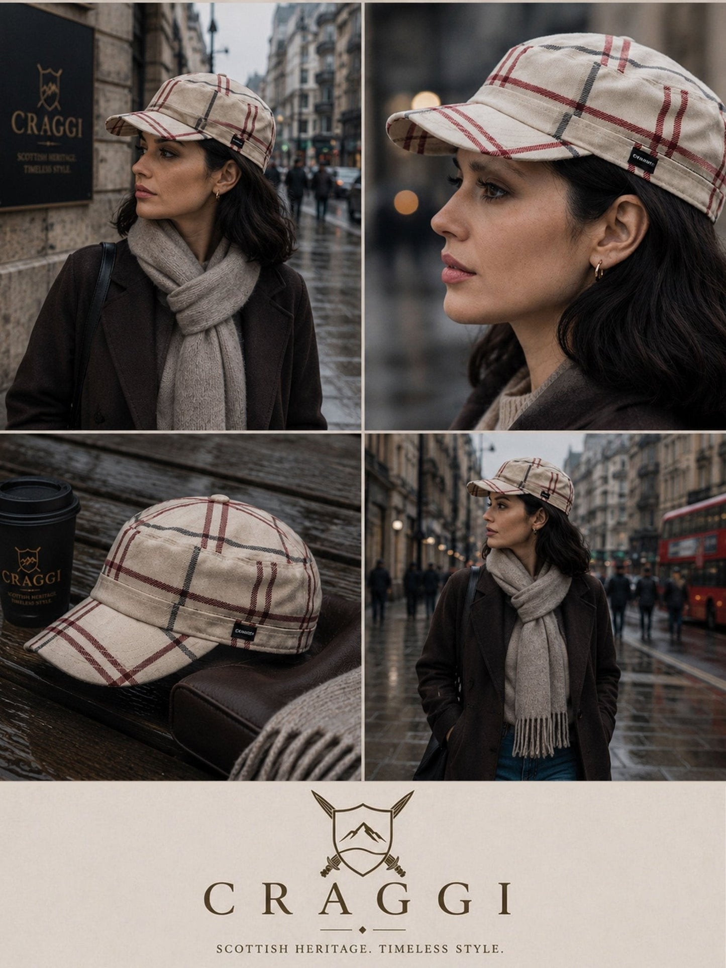 Craggi Womens Newsboy Sports Cap Holiday Stone Blue Red Check Adjustable Ladies Hat CRAGGI Hats